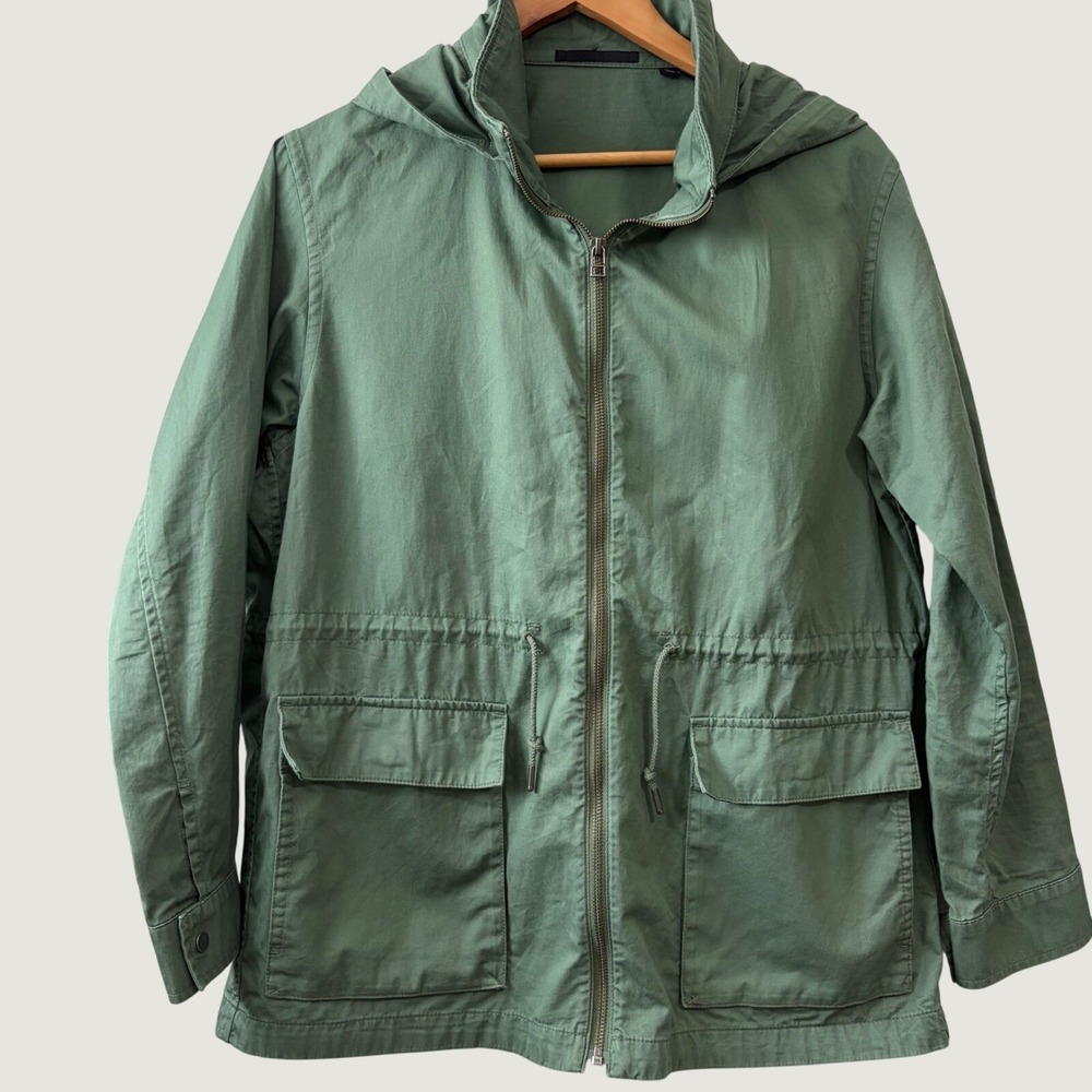 Uniqlo Olive Green Utility Field Jacket Hooded Drawstring Waist Medium